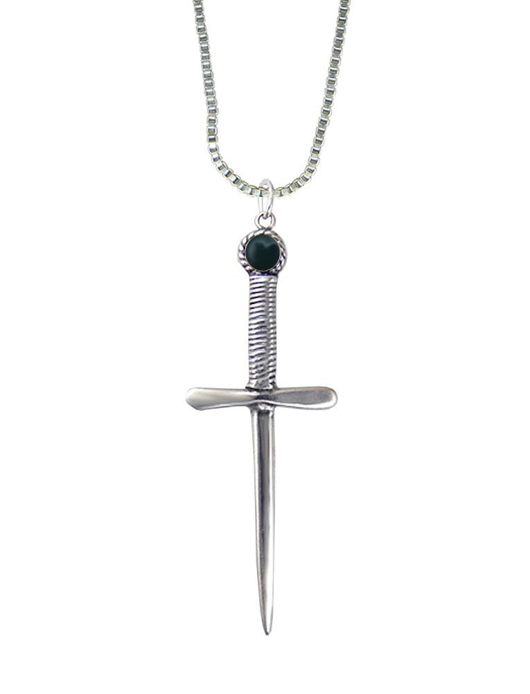 Sterling Silver Queen's Protector Knife Dagger Pendant With Bloodstone